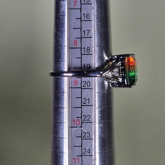 Emerald-Cut Simulated Watermelon Tourmaline Silvery Ring Size 8.5 (NWOT)‎ - Picture 5 of 5